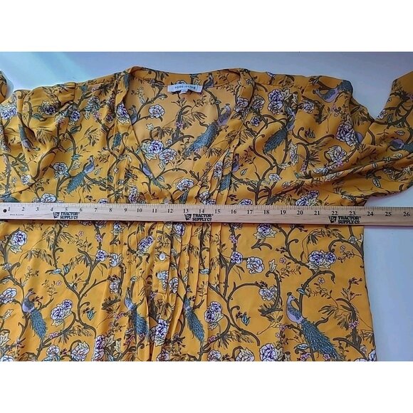 Rose Olive Peasant Top 1X Yellow Peacock Artsy Whimsical 3/4 Sleeve Flowy - Picture 4 of 16